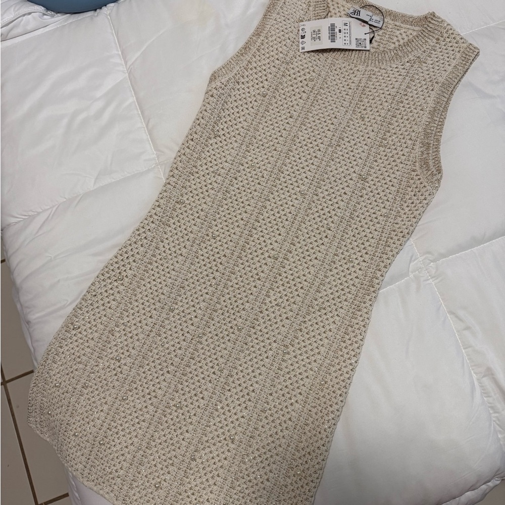 Zara Sleeveless Knit Dress with pearls